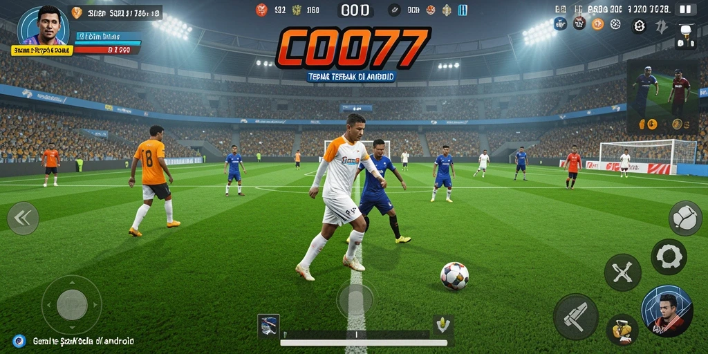 Tangkapan layar gameplay COO77 yang menampilkan aksi sepak bola seru.