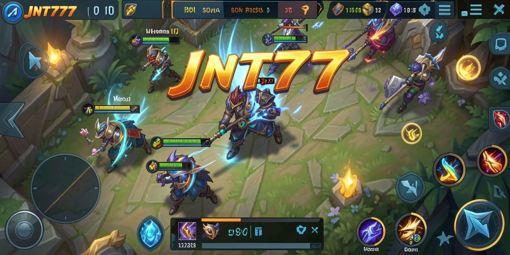 Gameplay JNT777 yang penuh aksi dan strategi MOBA.