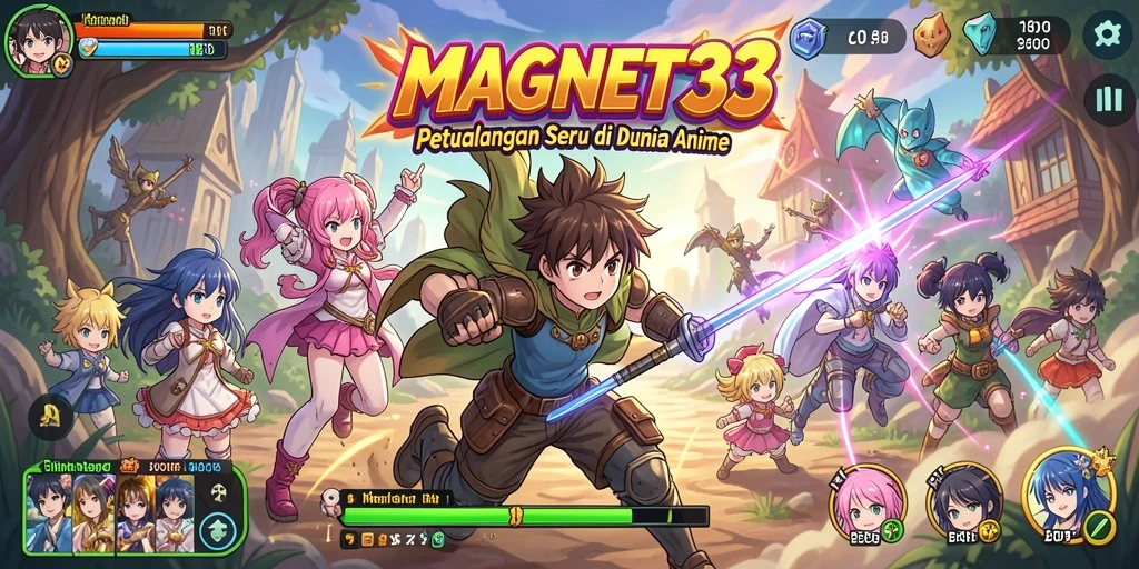 Screenshot utama MAGNET33 menampilkan pertarungan seru dengan karakter Anime.
