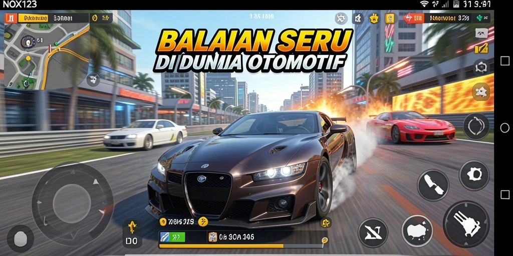 Gameplay balapan seru NOX123 dengan grafis mengesankan.