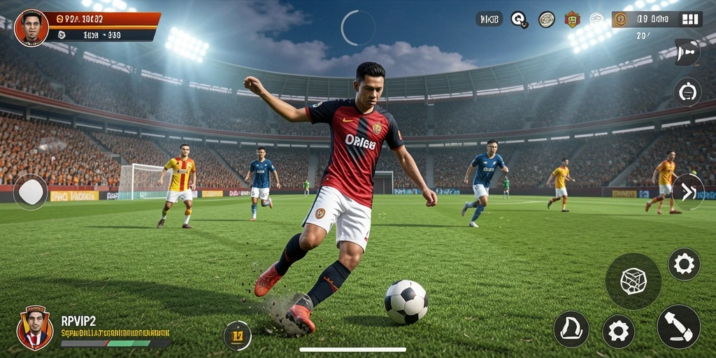 Tampilan gameplay RPVIP2 dengan aksi sepak bola yang mendebarkan.