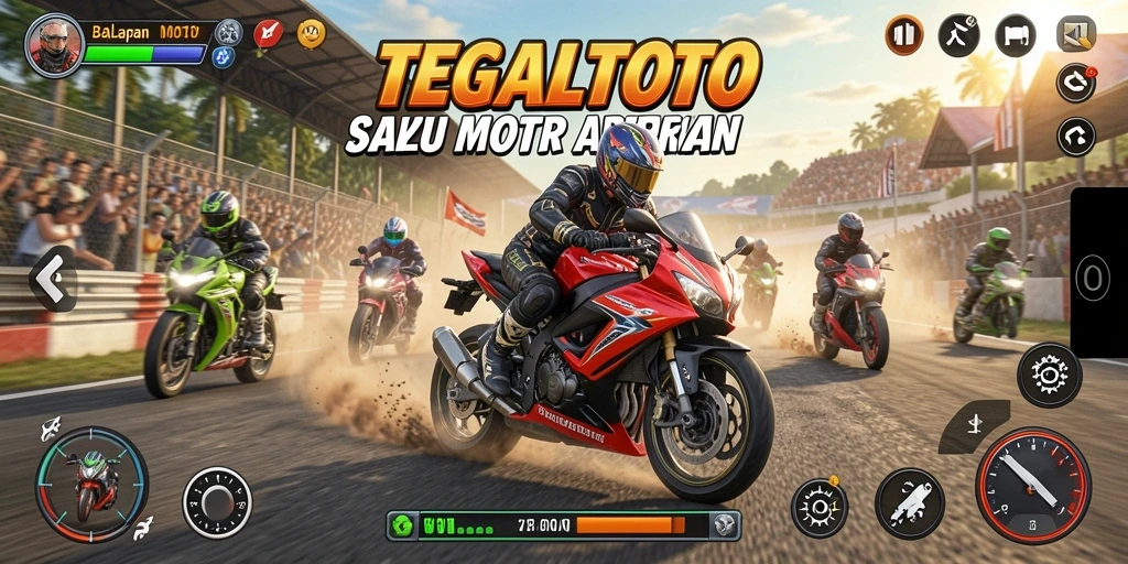 Gameplay TEGALTOTO menampilkan aksi balapan motor yang mendebarkan.
