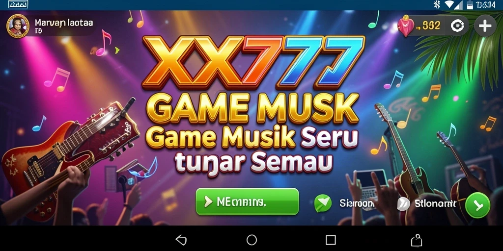 Tangkapan layar XXX777 menampilkan gameplay seru dengan lagu-lagu musik.